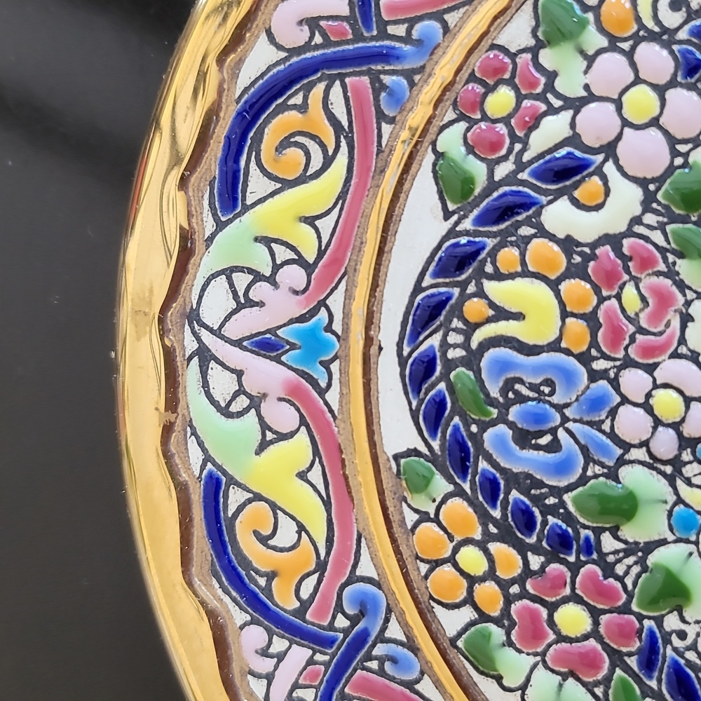 Spanish Wall Plate 24kt Gold Trim. 9” Diameter. Inlaid Hand Crafted In Sevilla - Picture 3 of 15